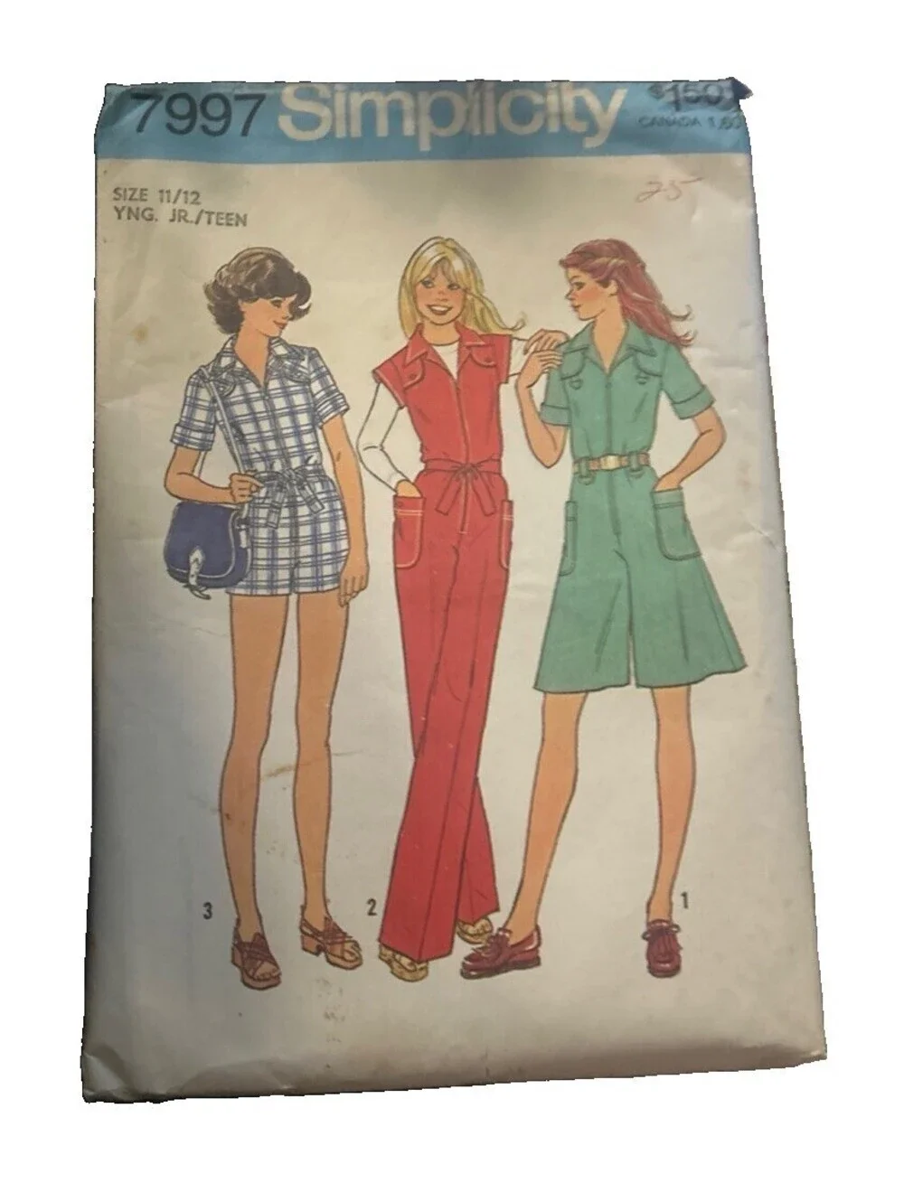 Vintage 1970s Simplicity 7997 Sewing Pattern Jumpsuit Gaucho Dress 11/12 Jr Teen